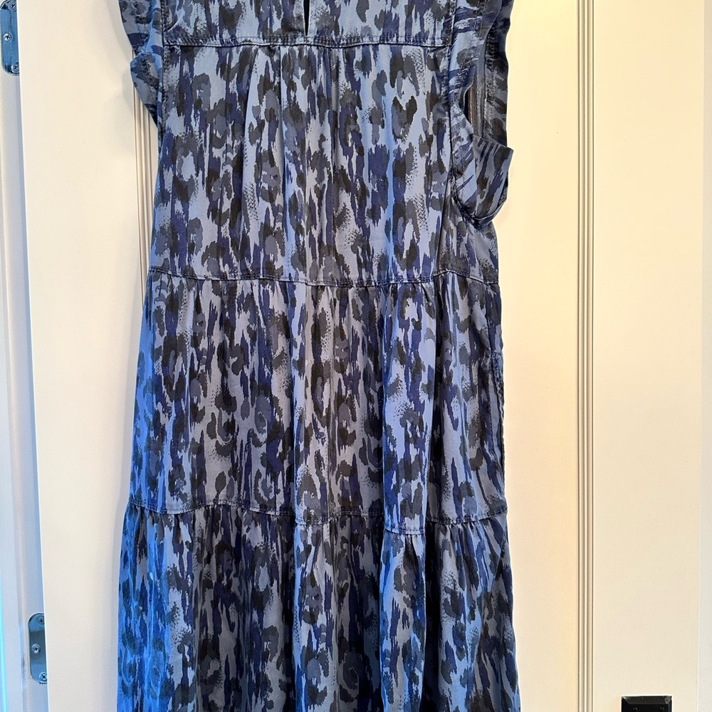 Anthropologie Smocked Tiered Blue and Black Mini Dress